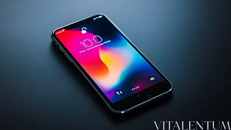 Smartphone displaying colorful gradient lock screen interface