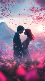 Two Souls Embrace Beneath Cherry Blossom Reverie