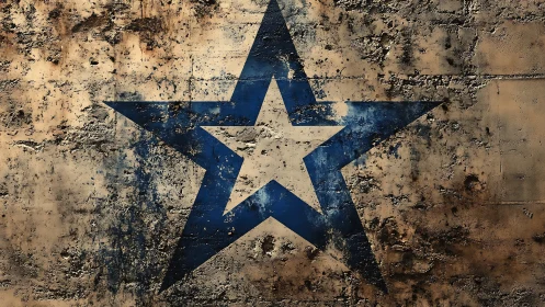 Eroded blue double-star emblem on distressed concrete wall.