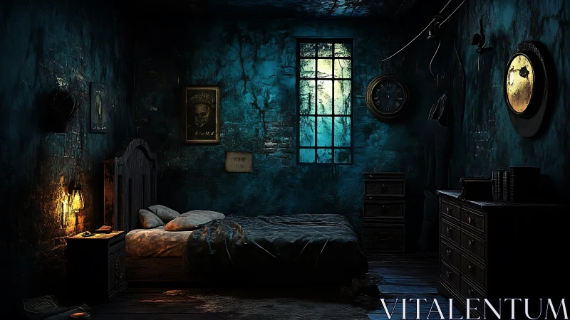 Midnight relic bedroom where moonlight negotiates with dust.