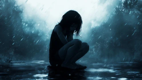 Quiet girl in the rain finding a tender moment alone.