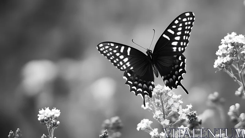 Graceful butterfly resting softly among garden blooms.