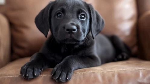 Black labrador puppy rendered in shallow depth-of-field closeup