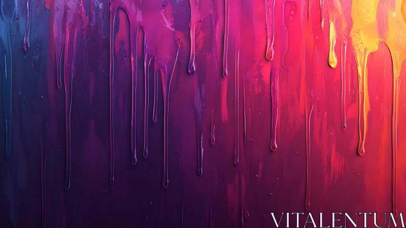 Chromatic drips slowly stretch neon twilight into liquid silk