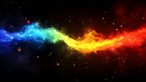 Rainbow nebula river slices the star-sprinkled cosmic night