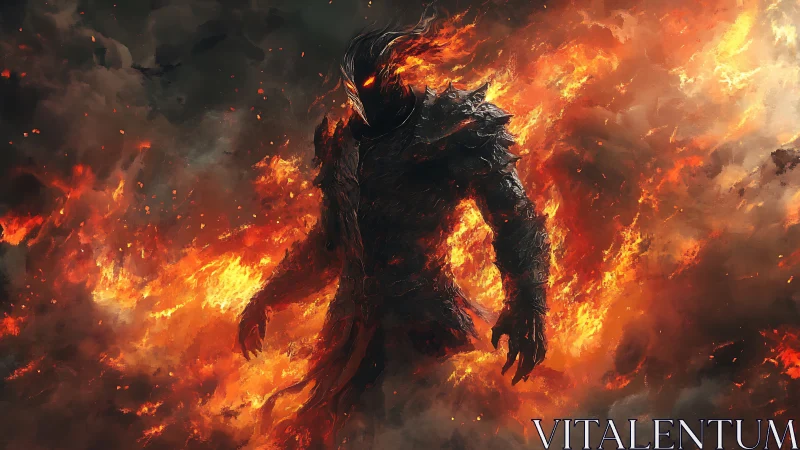 Armored fire elemental emerges from infernal storm