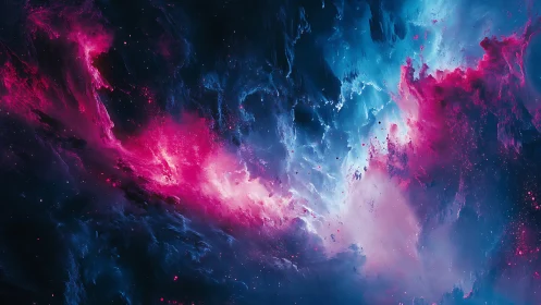Vibrant cosmic nebula swirls through deep magenta and cyan void