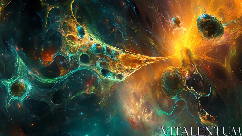 Cosmic energy streams ignite swirling nebula orbs in space