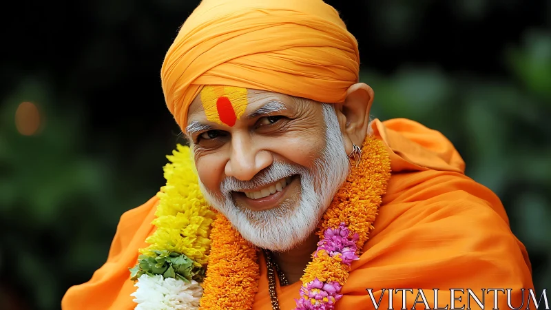 Golden robed elder sharing a bright, knowing smile.