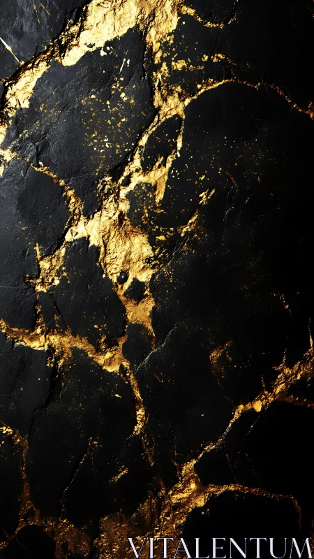 Gold veining spreads across textured black stone surface