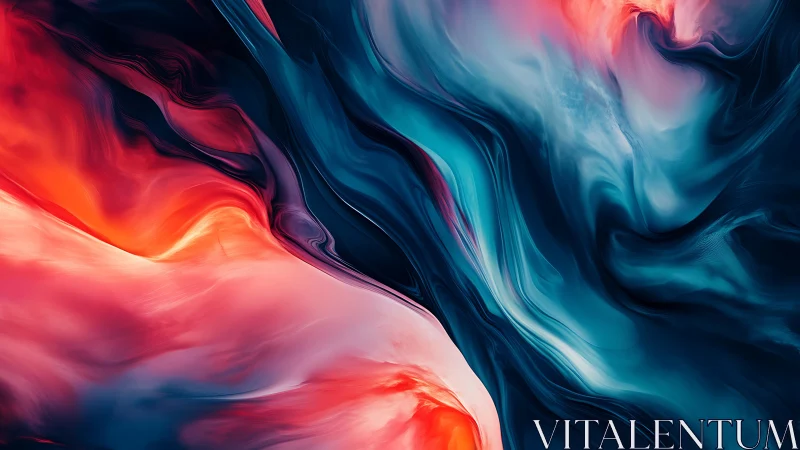 Swirling red and teal fluid waves form vivid abstract gradient