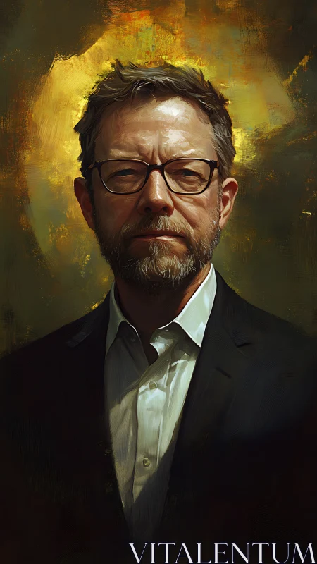 Warm light surrounds a thoughtful man in a classic portrait