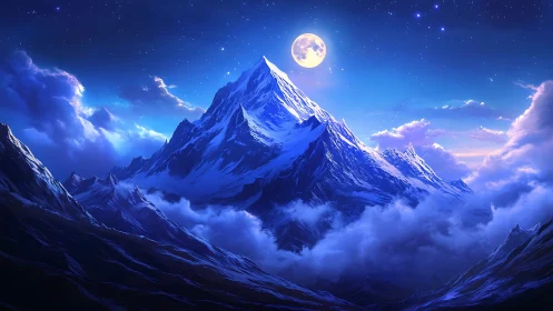 Moonlit summit dreaming above a sea of wandering clouds.