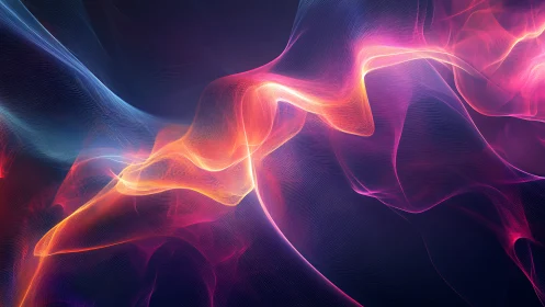 Vibrant neon light waves on dark gradient background.