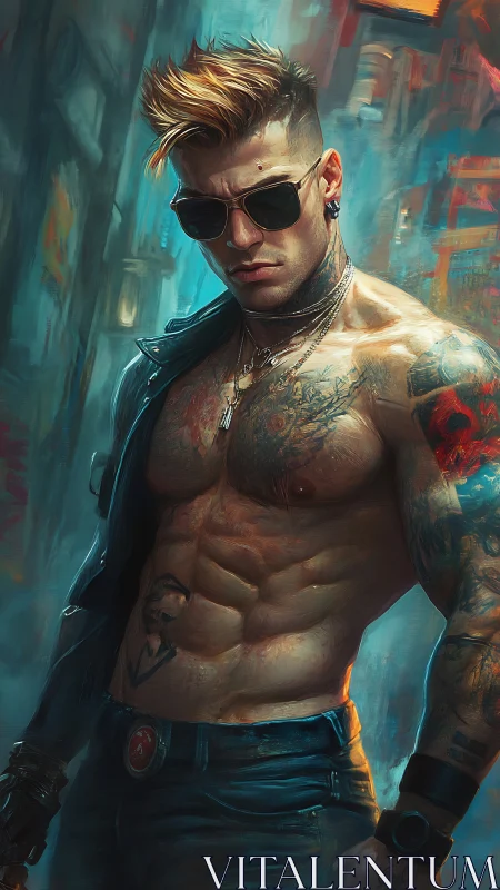 Street-forged cyber rebel flexing neon-soaked defiance.