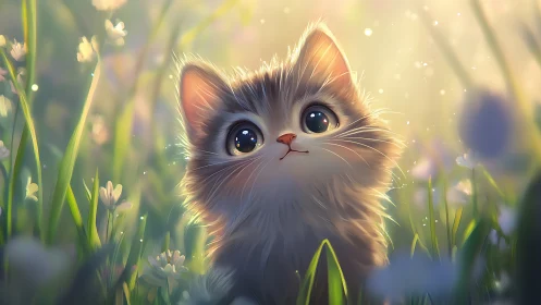 Felid Portrait in Luminescent Botanical Environment.