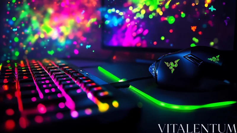 Glowing gaming keyboard and mouse create a neon dreamscape