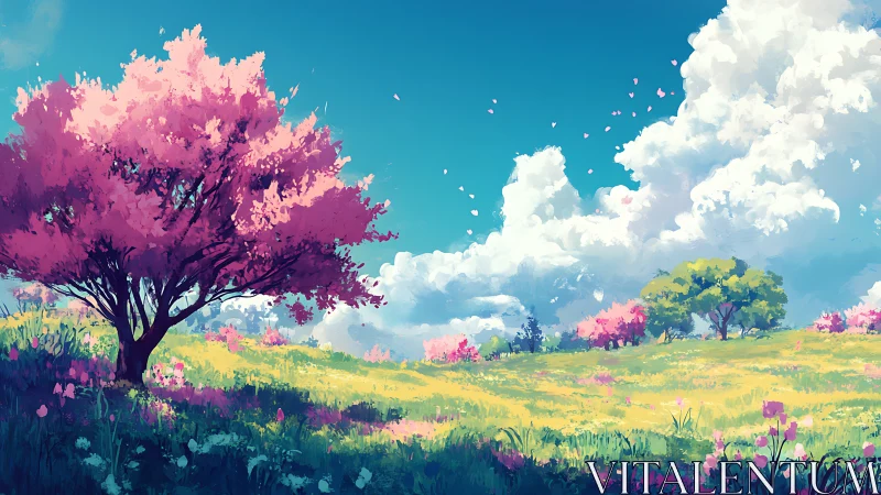 Spring blossoms glow gently under a bright, open sky