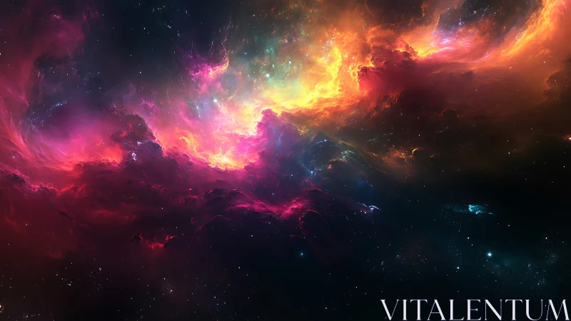 Nebula rivers spill molten light across a star-dusted void