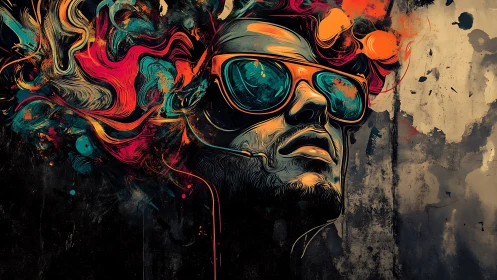 Neon dreamer with electric shades in swirling street graffiti.