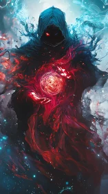 Hooded voidcaller cradling a crimson star of forbidden power.