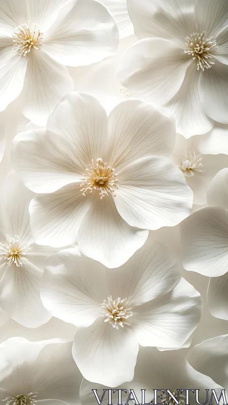 White floral composition with gold stamen centers and luminous petals