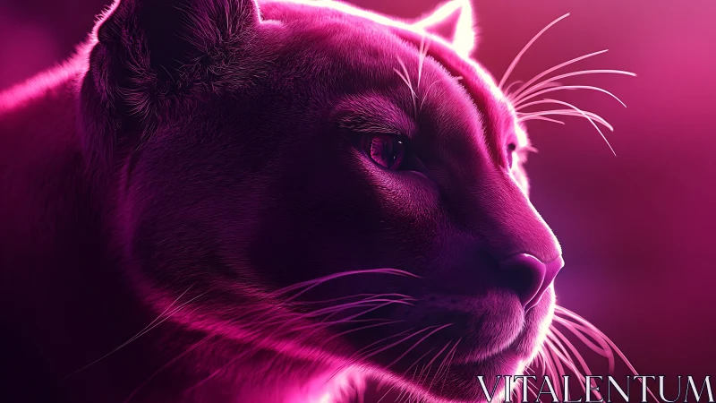 Feline head profile with neon illumination technique.