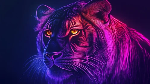 Neon rim‑lit tiger portrait uses vivid magenta cyan gradients