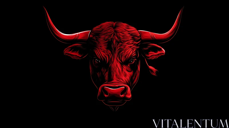 Crimson horned bull blazing against a midnight-black void.
