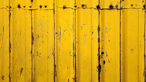 Weathered yellow metal wall with rustic industrial texture.