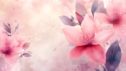 Soft Focus Pink Floral Composition with Translucent Petals and Purple Foliage