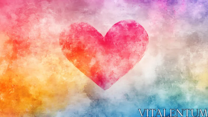 Watercolor Heart on Rainbow Gradient Background.