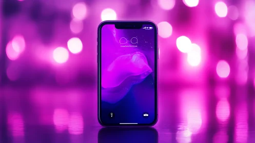Smartphone Display with Layered Abstract Geometry Against Vibrant Magenta Bokeh.