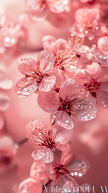 Pink Flowers with Water Droplets in Shallow Focus