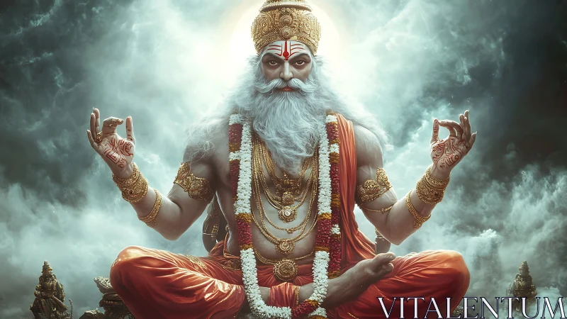 Mythic ascetic deity in multi-armed meditative configuration.