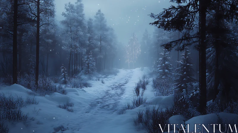 A Peaceful Winter Forest Path Through Snowy Wilderness