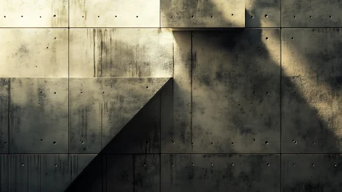 Weathered Concrete Wall with Angular Shadow Pattern.