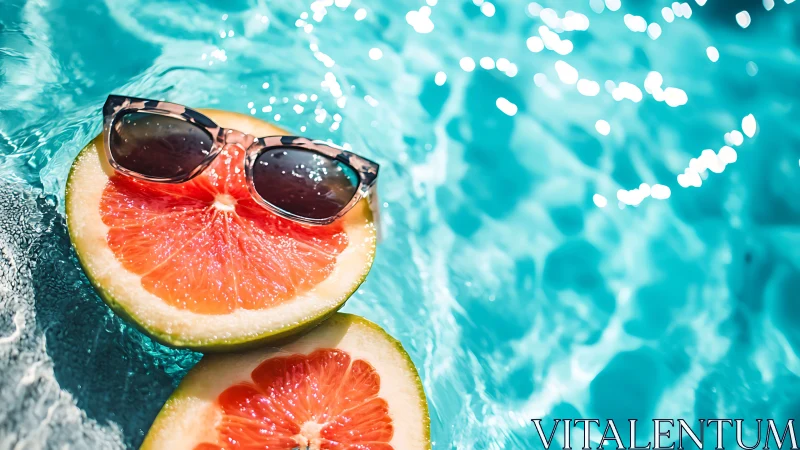 Sunny grapefruit in shades relaxing by the sparkling pool.