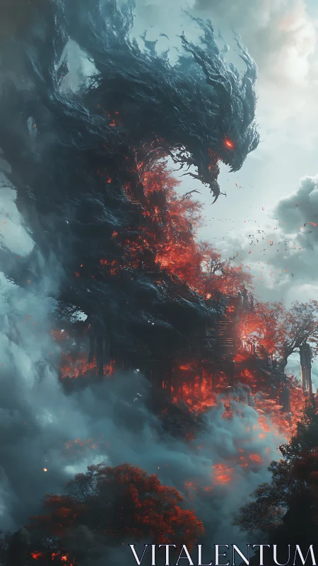 Stormborne ember dragon coils through a burning cloud forest
