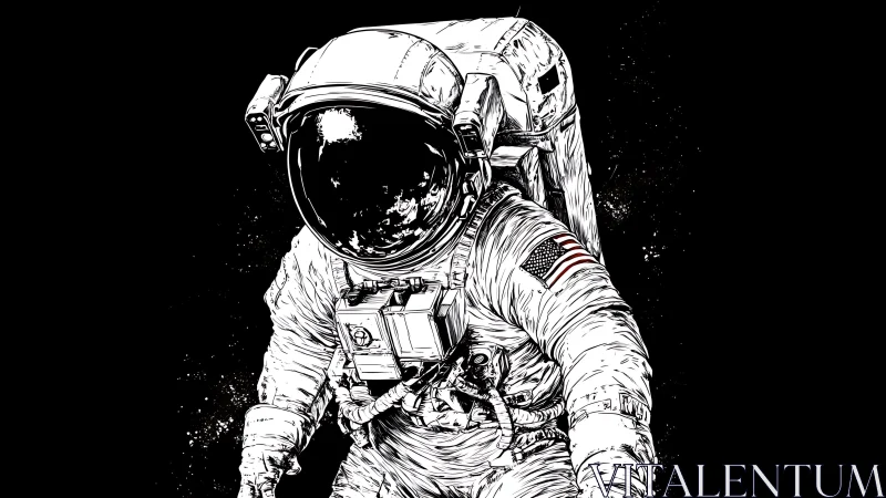 Lone spacewalker drifts through ink black cosmic silence