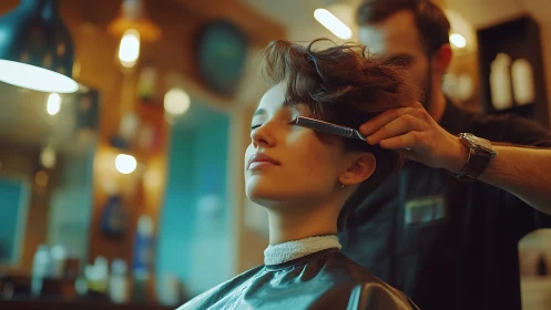 Warm barbershop portrait of short hair scissor-over-comb cut