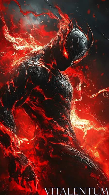 Infernal fiery entity with molten armor and blazing aura.