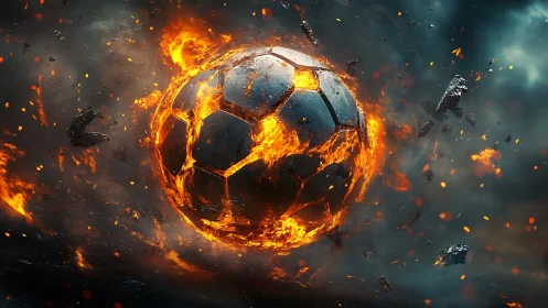 Molten soccer ball erupts in storm of fire and shattered debris