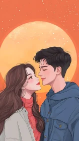 Two Hearts Under the Sunset Moon, a Romantic Moment