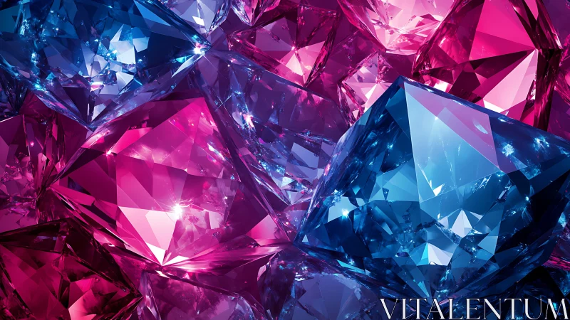 Vivid blue and magenta crystals shimmer in neon light.