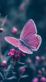 Soft pink butterfly rests gently on a quiet garden flower