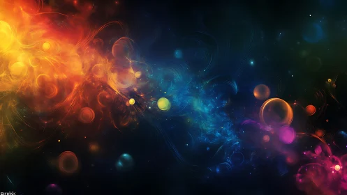 Chromatic nebular turbulence with luminous particle vortices.