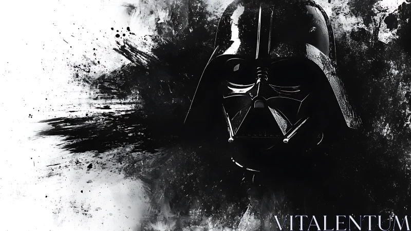 Dark visor emerges as ink-splashed cosmos swirls around