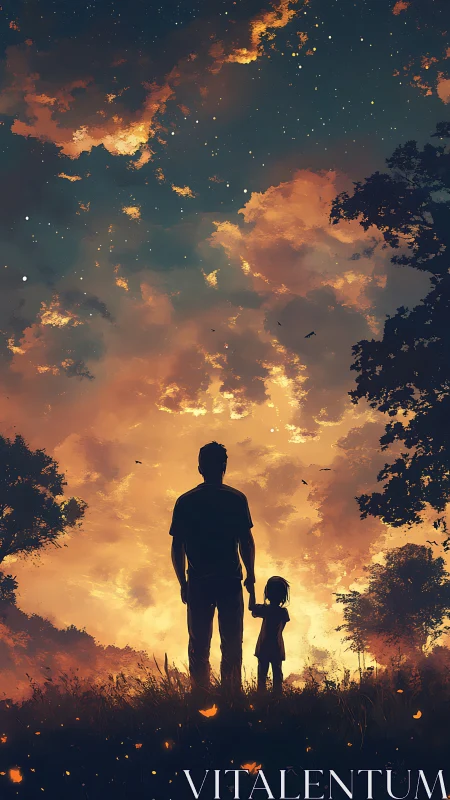 Stargazing silhouettes in a wildfire sky of quiet wonder.