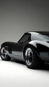 Low-angle studio render of black classic fastback sports coupe